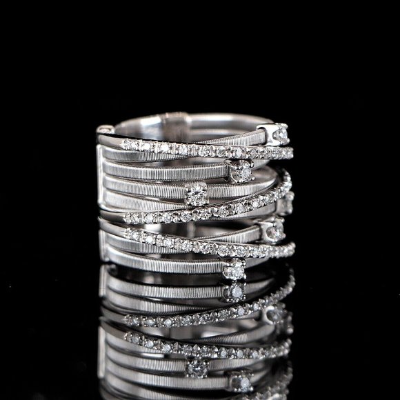 19967 Marco Bicego GOA 18k White Gold 9 Row Crossover Pave Diamond Ring Band 6.5 - Picture 3 of 6